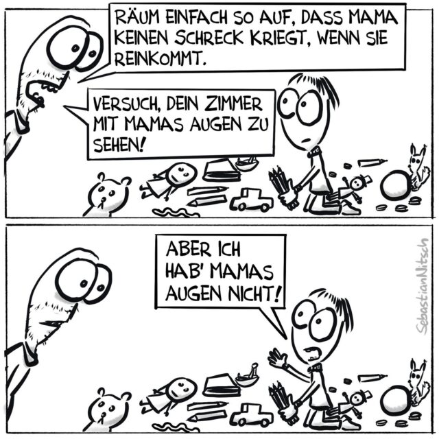 Schwierige Anweisung. #aufräumen #kinderzimmer #empathie #instructionsunclear #kindermund #kind #tochter #elternsein #papasein #miteinander #motivation #gettingthingsdone #gtd #zuhause #cartoon #illustration #selbstgemacht
