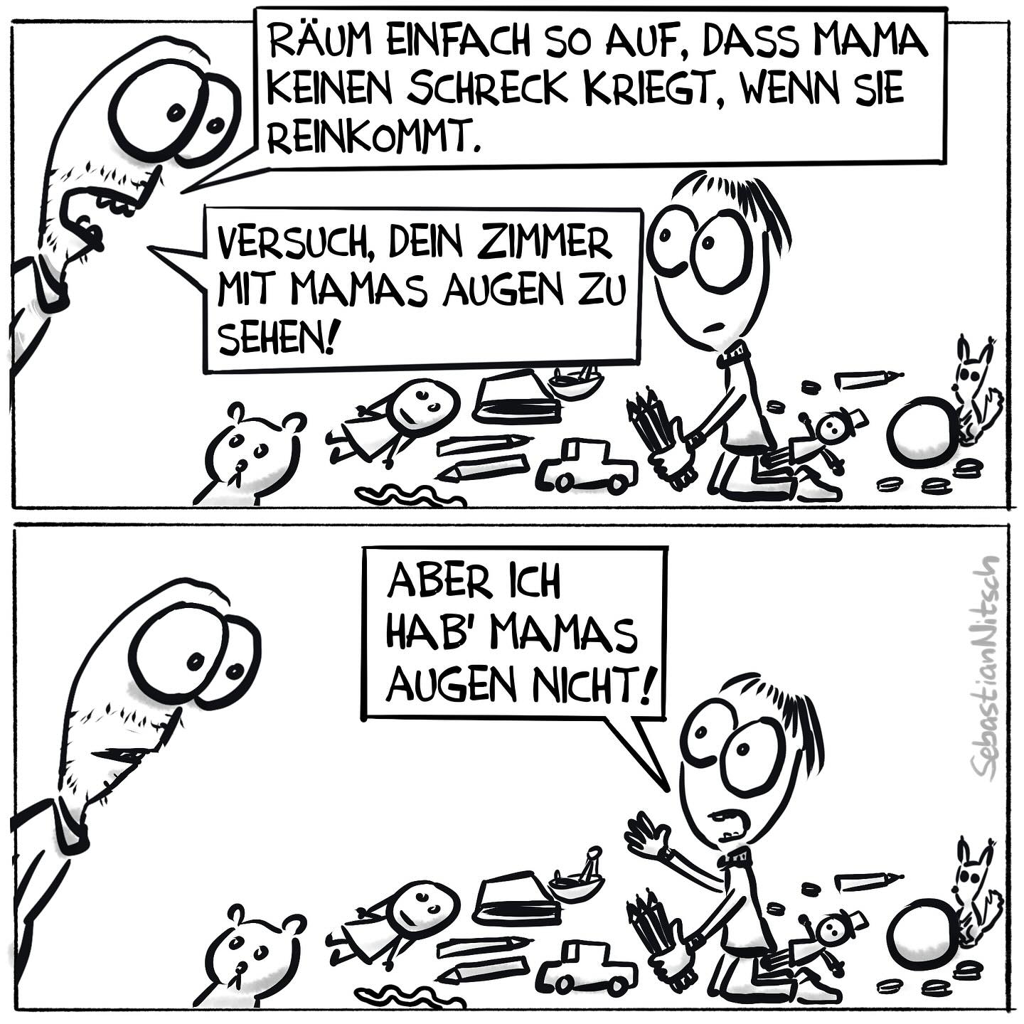 Schwierige Anweisung. #aufräumen #kinderzimmer #empathie #instructionsunclear #kindermund #kind #tochter #elternsein #papasein #miteinander #motivation #gettingthingsdone #gtd #zuhause #cartoon #illustration #selbstgemacht